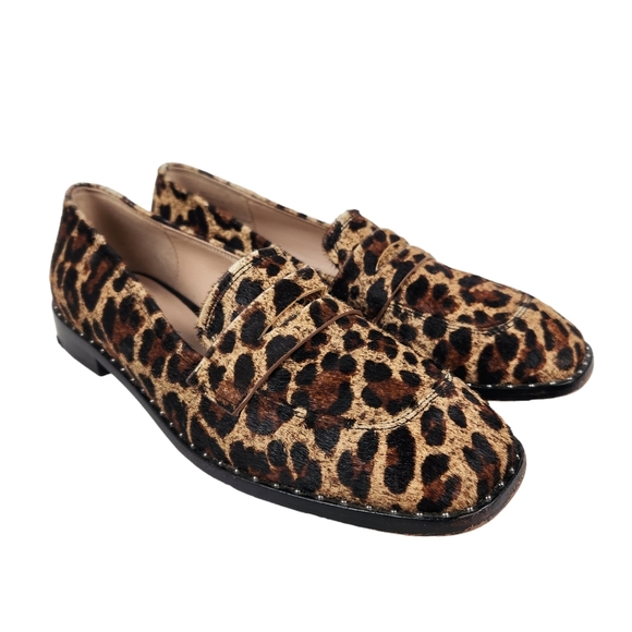 Something Navy Cheetah Leopard Calf Hair Leather Loafers Blogger Women's Size 7 - Picture 1 of 14